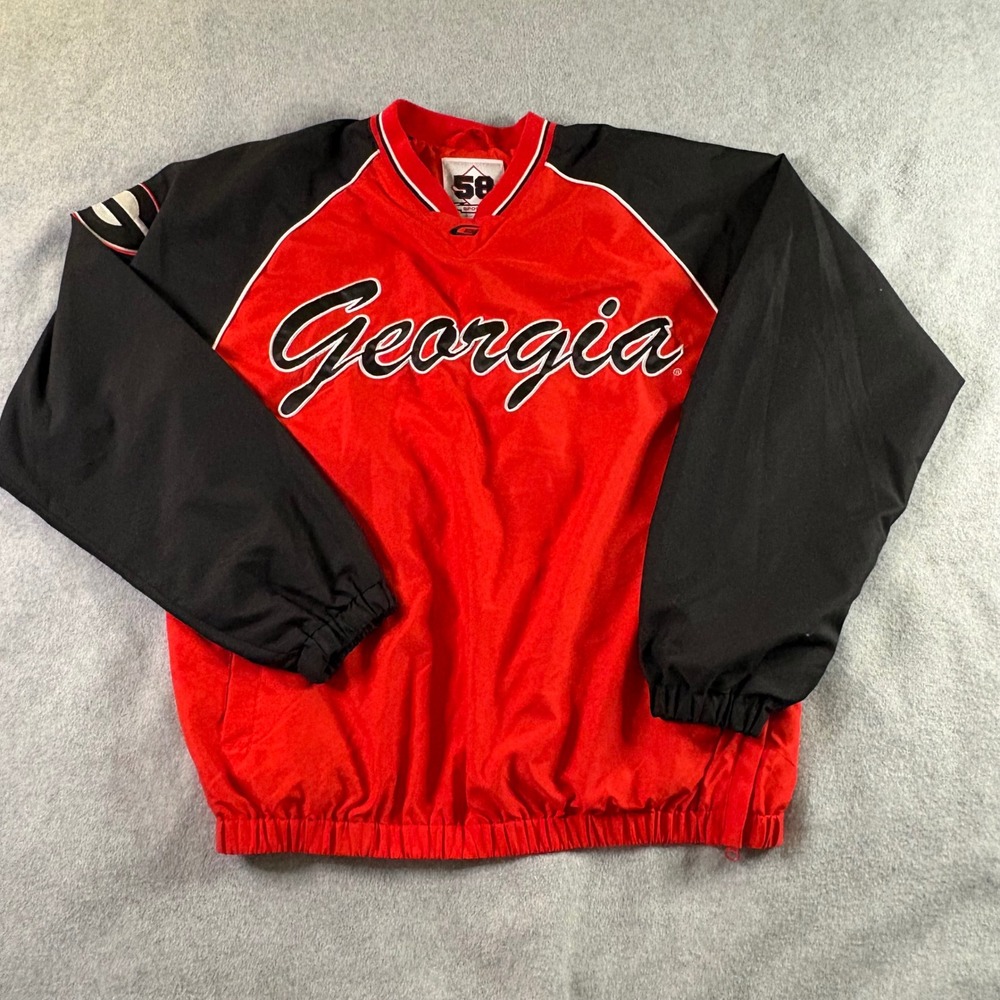 Georgia Bulldogs 58 Sports Windbreaker Pullover Red Black Mens Small Vintage